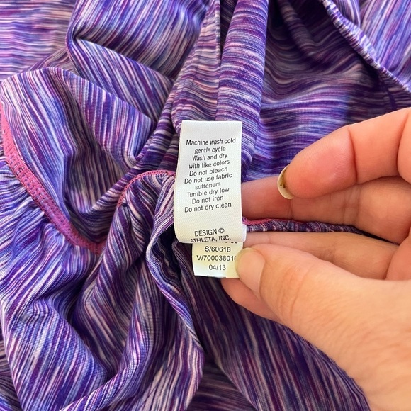 Athleta Space Dye Ruched Front Athletic Tshirts Set of 2 Purple Green Size S - Picture 5 of 15